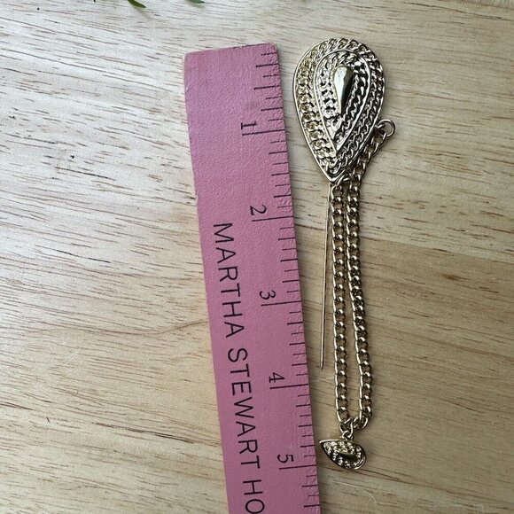 VTG TRIFARI Stick Lapel Pin Brooch Paisley Chain Gold Tone Size 4" Long Rare - Picture 4 of 5